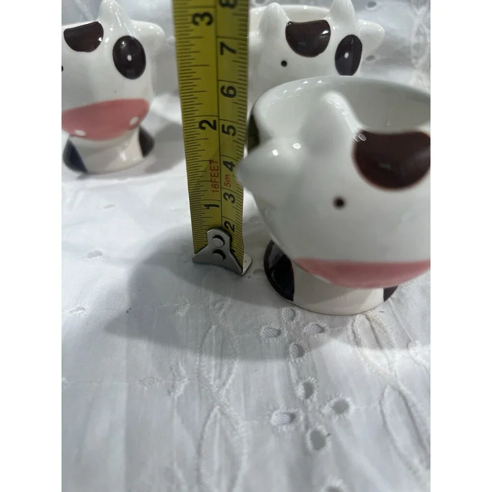 4- Egg Cup Ceramic COW Figurine Lovely Thai Vintage Kitchenware Collect